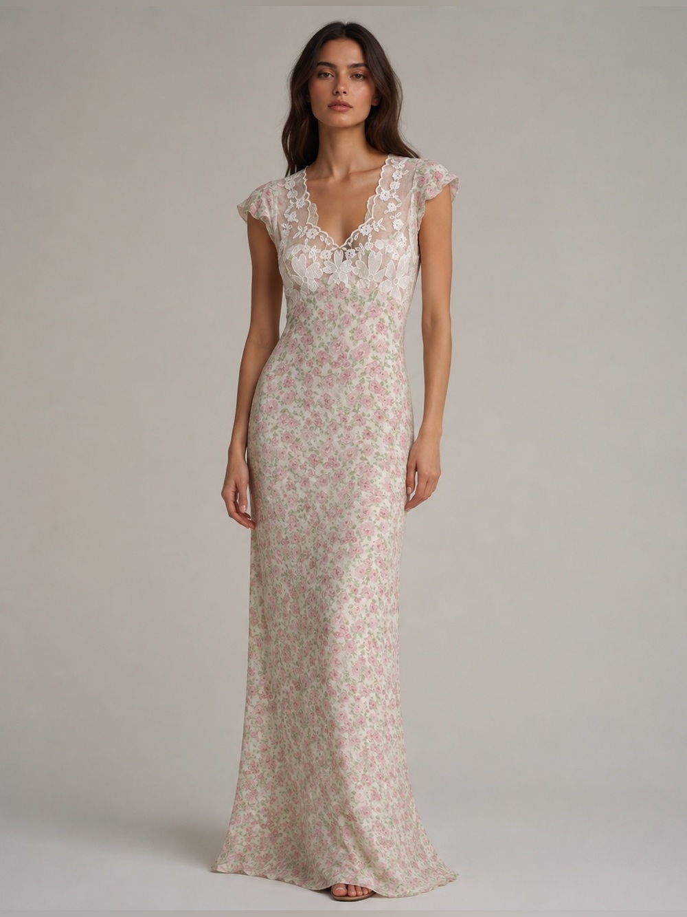 Bobbi Rocco Lace-Trim Floral Maxi Dress